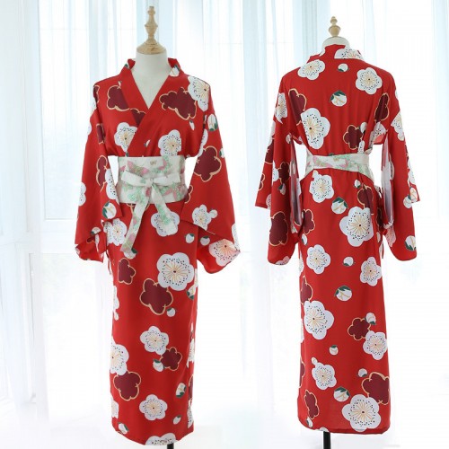 Women's japanese kimono dress pajamas yukata with obi belt  japan anime drama night club cosplay robes kimono dresses
